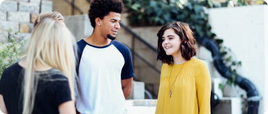 Friends greet each other and discussing