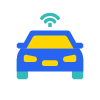Niebiesko-żółta ikona samochodu z WIFI